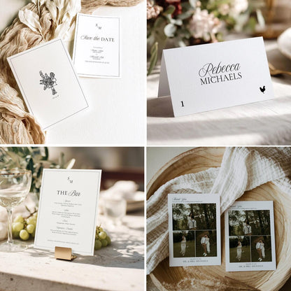 Sloane Collection wedding invitation suite with monogram wax seal envelope, RSVP and details card