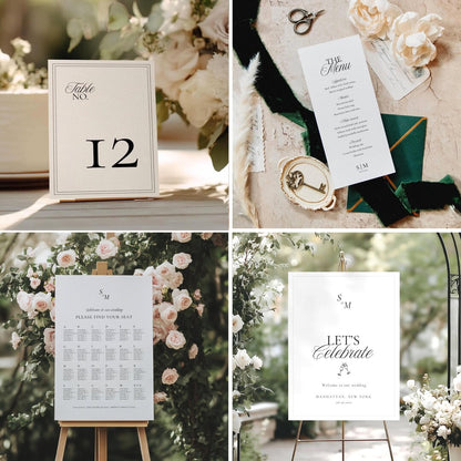 Sloane Collection wedding seating chart sign styled on an easel with florals