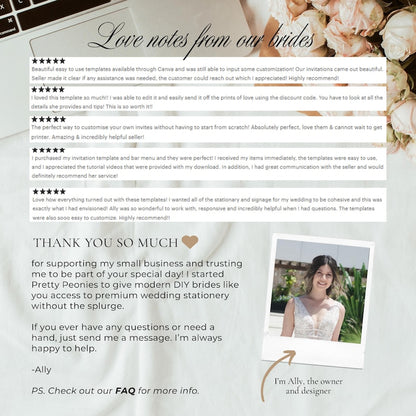 Customer testimonials and love notes from Pretty Peonies Shop brides