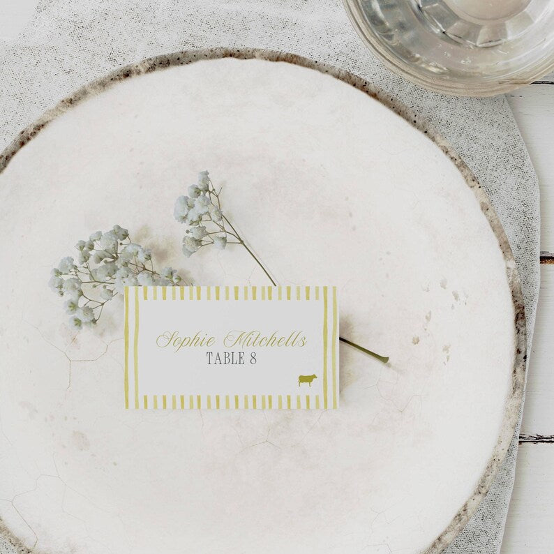 Island Citrus wedding place card styled shot