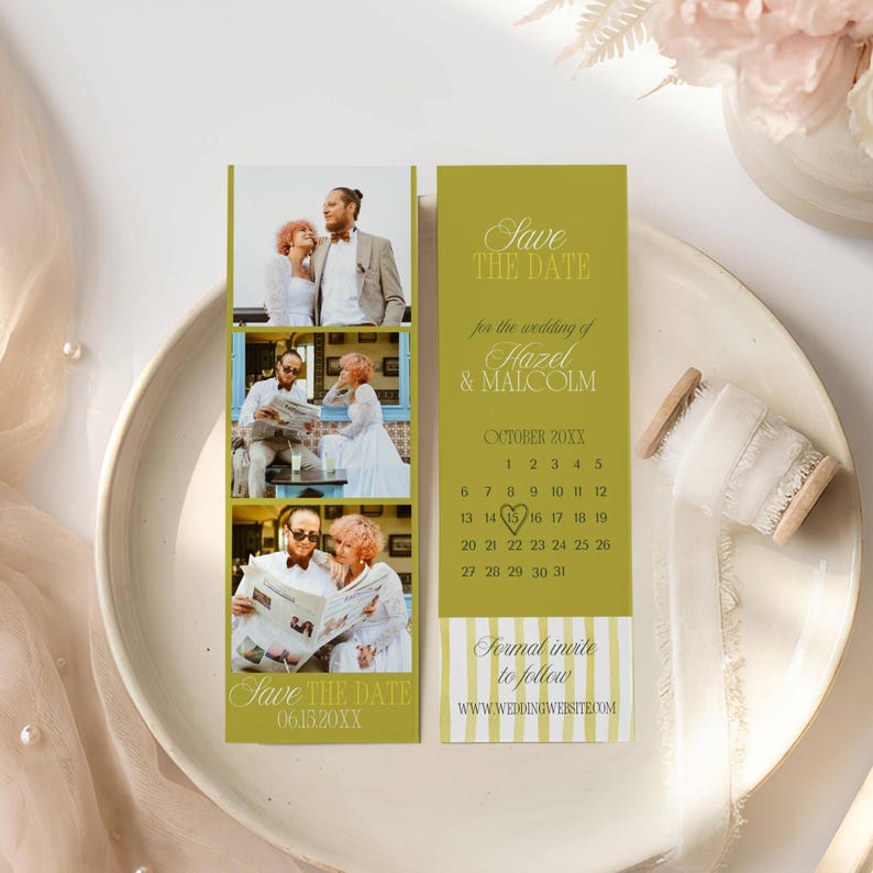 Island Citrus save the date photo strip and calendar card detail