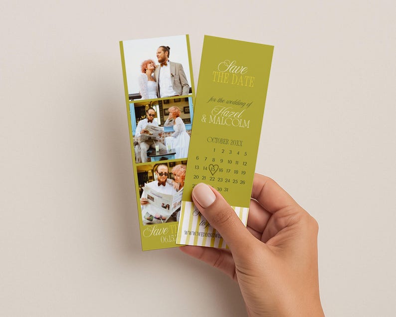 Hand holding Island Citrus retro photo strip save the date cards