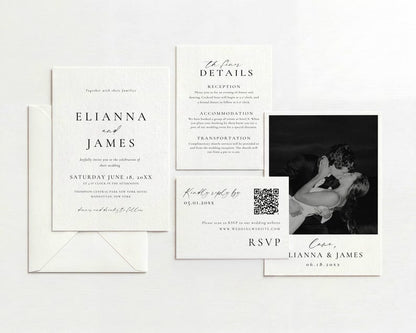 Modern black and white photo wedding invitation suite - Elianna