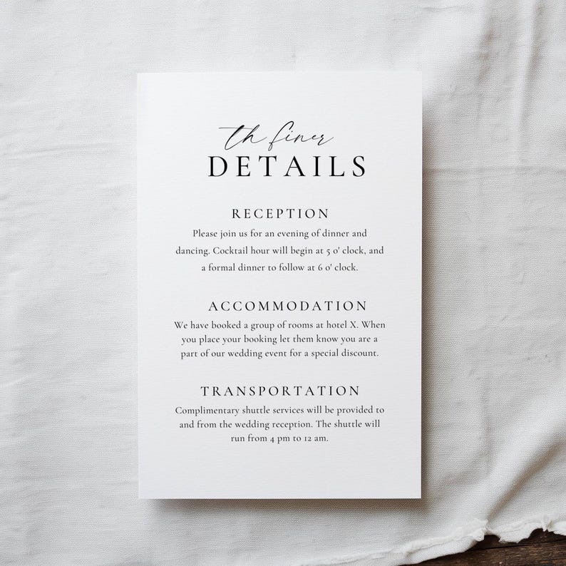 Wedding details card - Elianna wedding invitation suite
