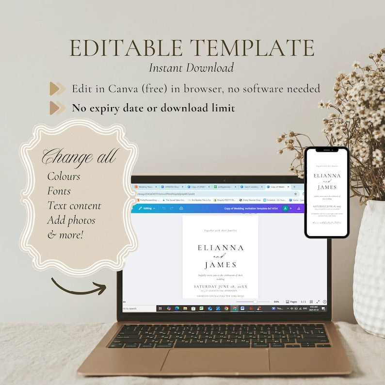 Editable Canva template shown on laptop and phone