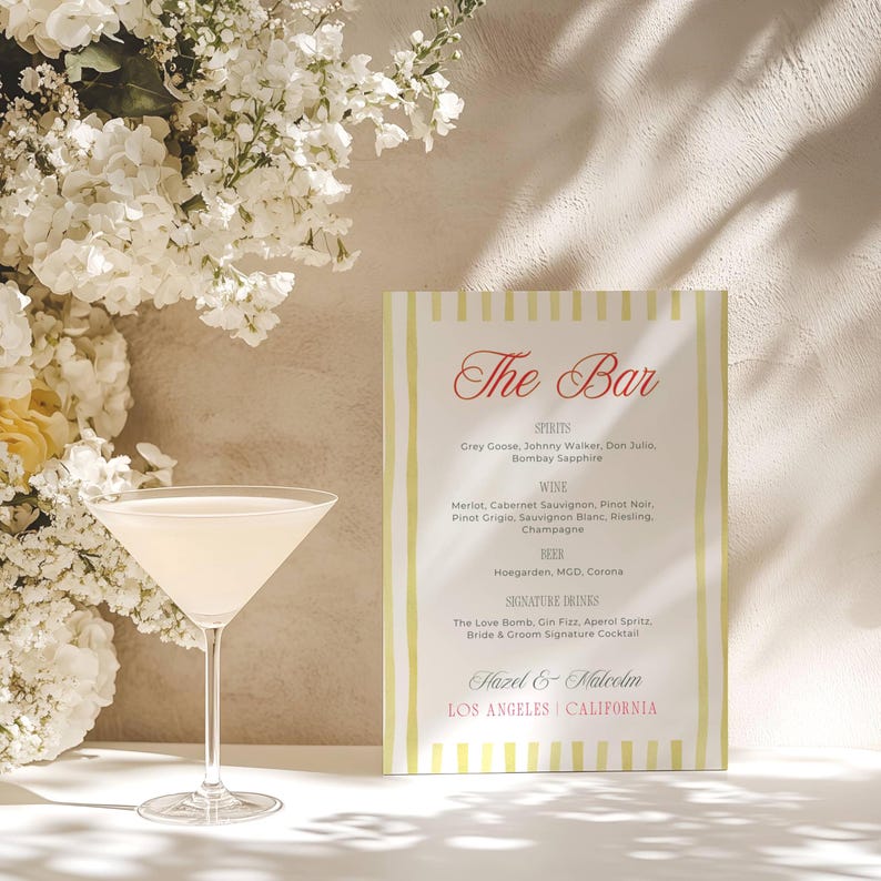 Island Citrus retro bar menu sign with yellow stripes and martini glass