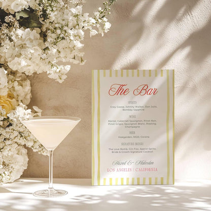 Island Citrus retro bar menu sign with yellow stripes and martini glass