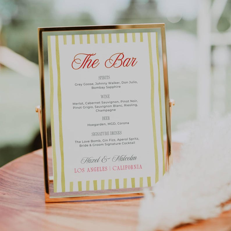 Island Citrus bar menu sign styled in gold frame