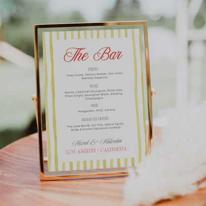 Island Citrus bar menu sign styled in gold frame