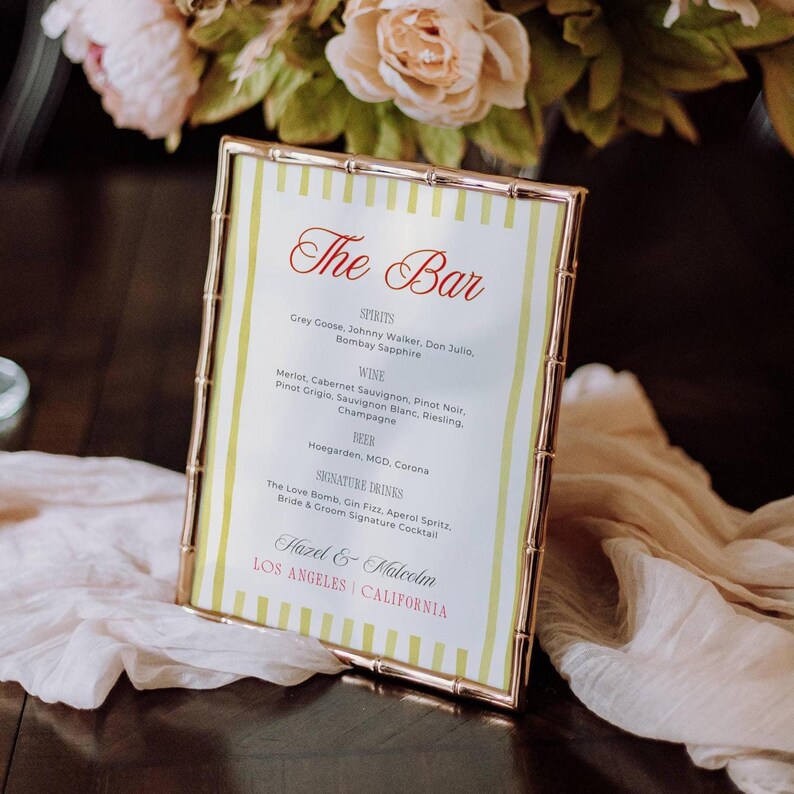 Island Citrus bar menu sign in bamboo style frame