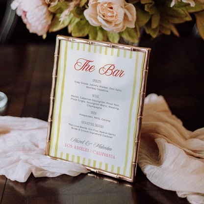 Island Citrus bar menu sign in bamboo style frame