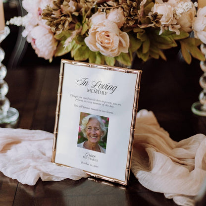 Old Money in loving memory sign styled with monogram and script