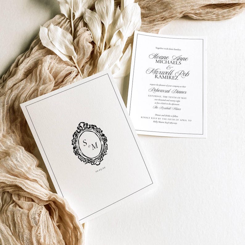 Espresso Monogram Wedding Rehearsal Invitation Template