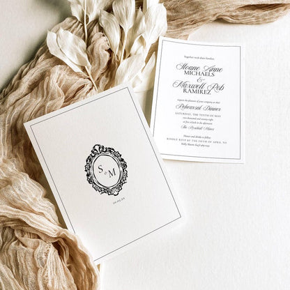 Espresso Monogram Wedding Rehearsal Invitation Template