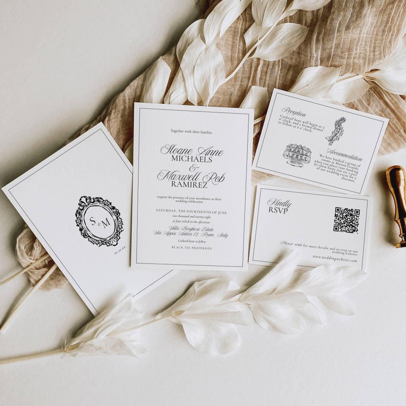 Old Money wedding save the date card in a black and white palette with elegant serif typography - 5x7"