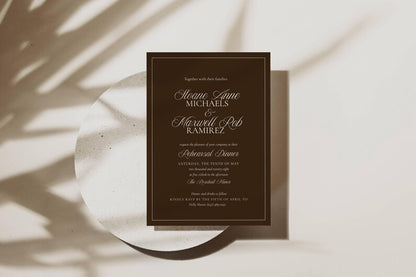 Old Money Espresso Wedding Rehearsal Invitation Template