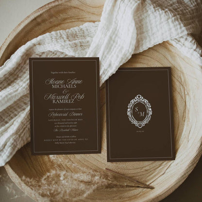 Old Money Espresso Wedding Rehearsal Invitation Template