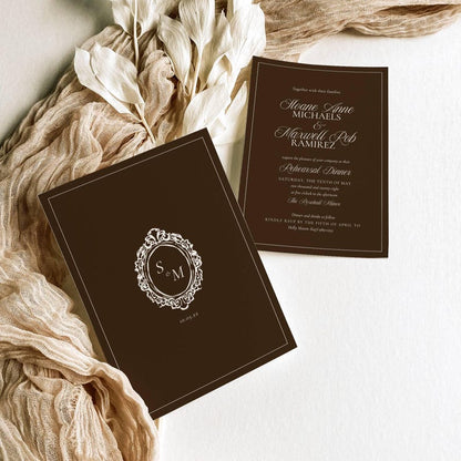 Old Money Espresso Wedding Rehearsal Invitation Template