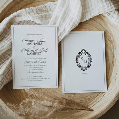 Espresso Monogram Wedding Rehearsal Invitation Template