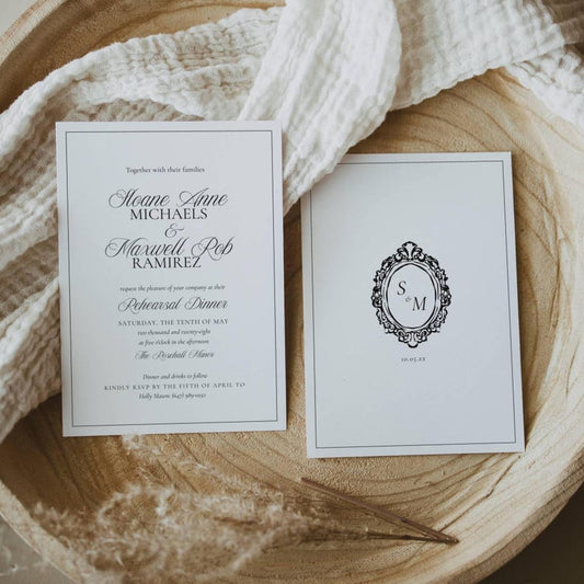 Espresso Monogram Wedding Rehearsal Invitation Template