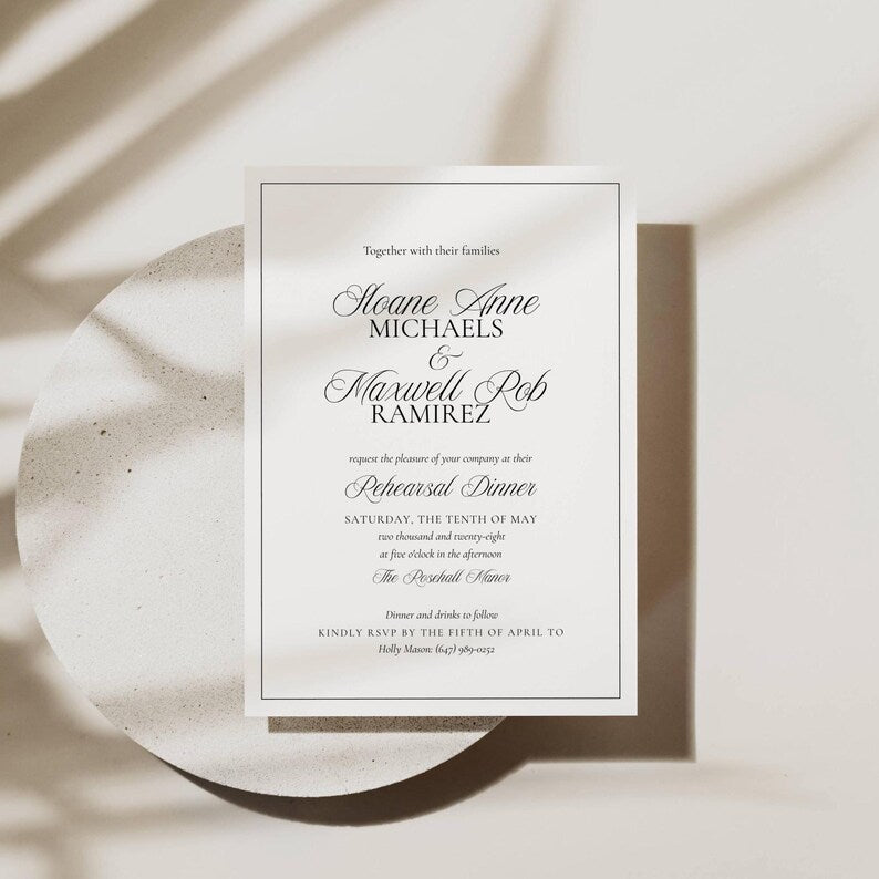 Espresso Monogram Wedding Rehearsal Invitation Template