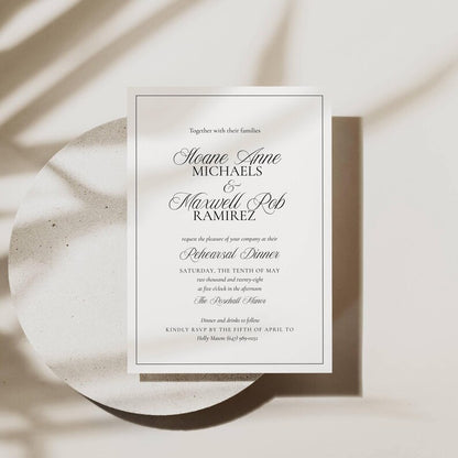 Espresso Monogram Wedding Rehearsal Invitation Template