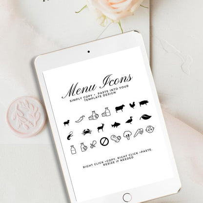 Editable digital wedding template shown on a laptop and smartphone, demonstrating how to change colours, fonts, and text