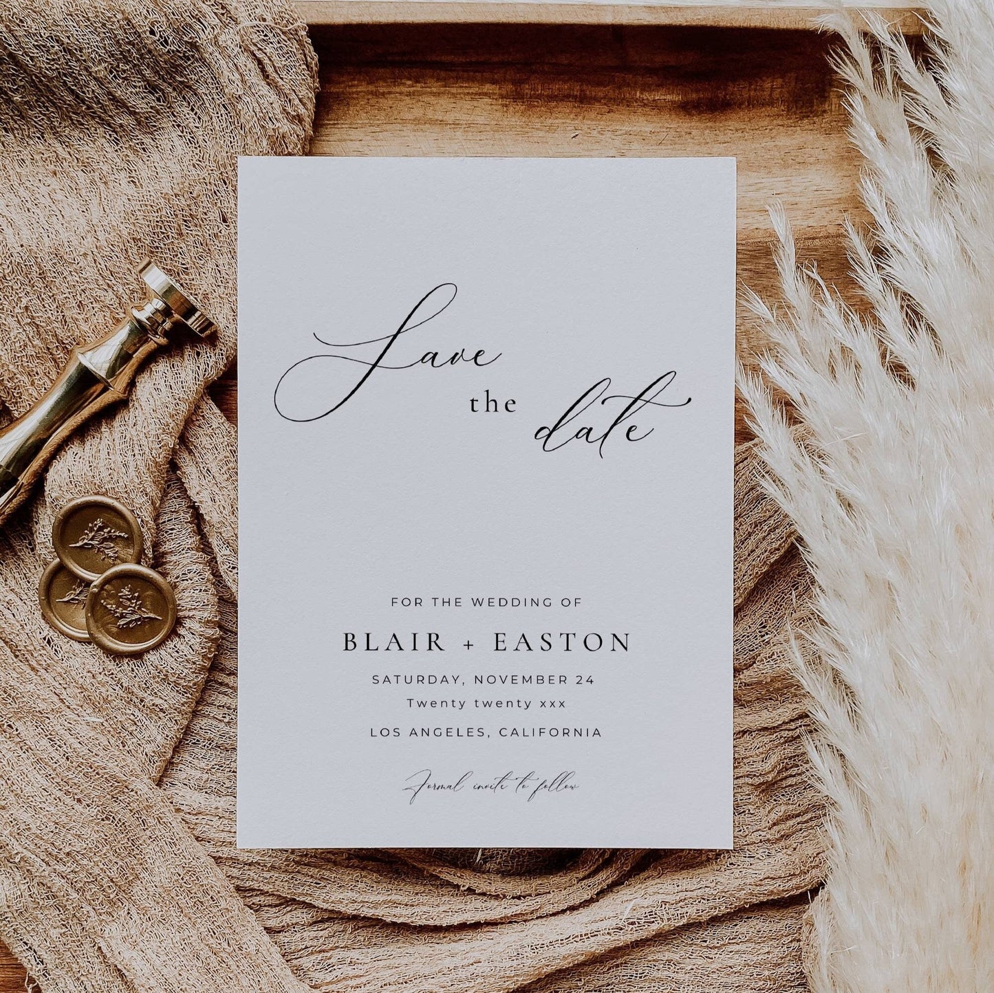 Elegant Script Wedding Save the Date Template -Blair