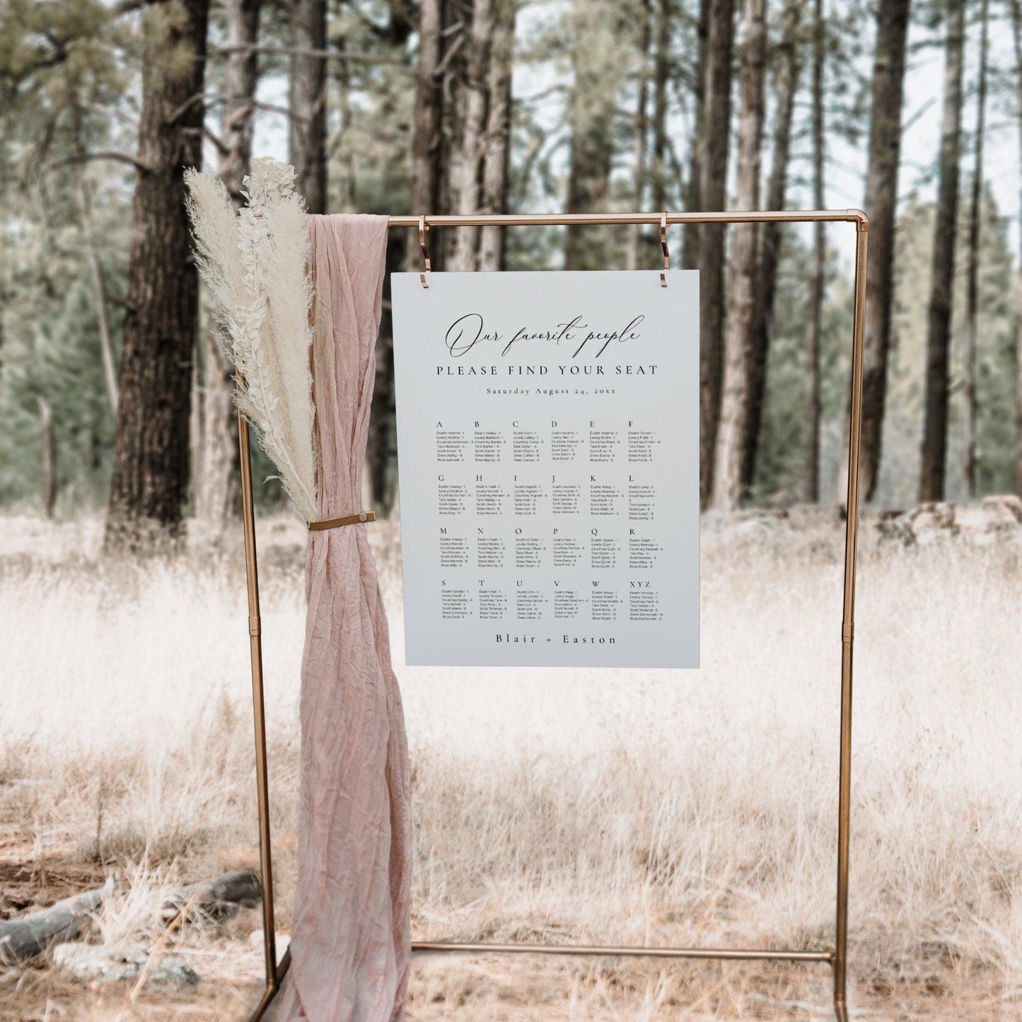 Alphabetical Wedding Seating Chart Template - Blair