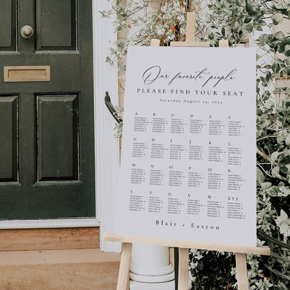 Alphabetical Wedding Seating Chart Template - Blair