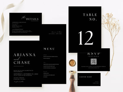 Small Black Wedding Stationery & Reception Bundle -Arianna