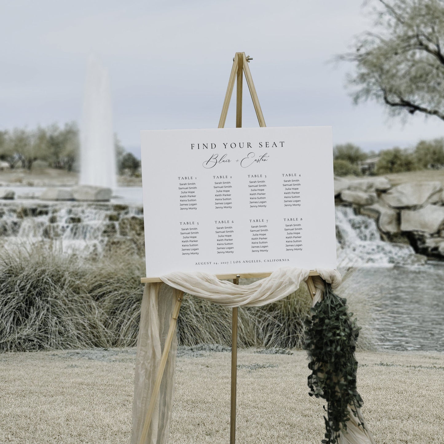 Small Wedding Seating Chart Template 8 Tables - Blair