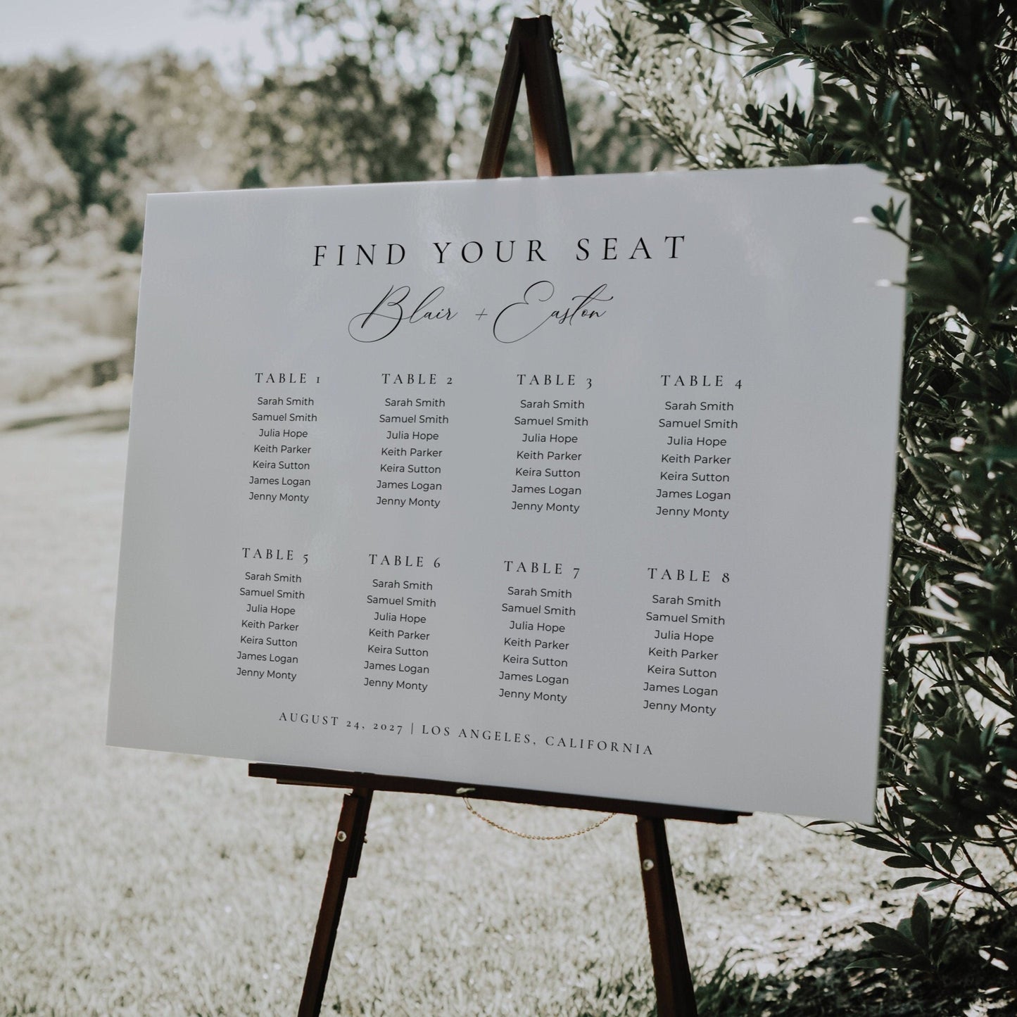 Small Wedding Seating Chart Template 8 Tables - Blair