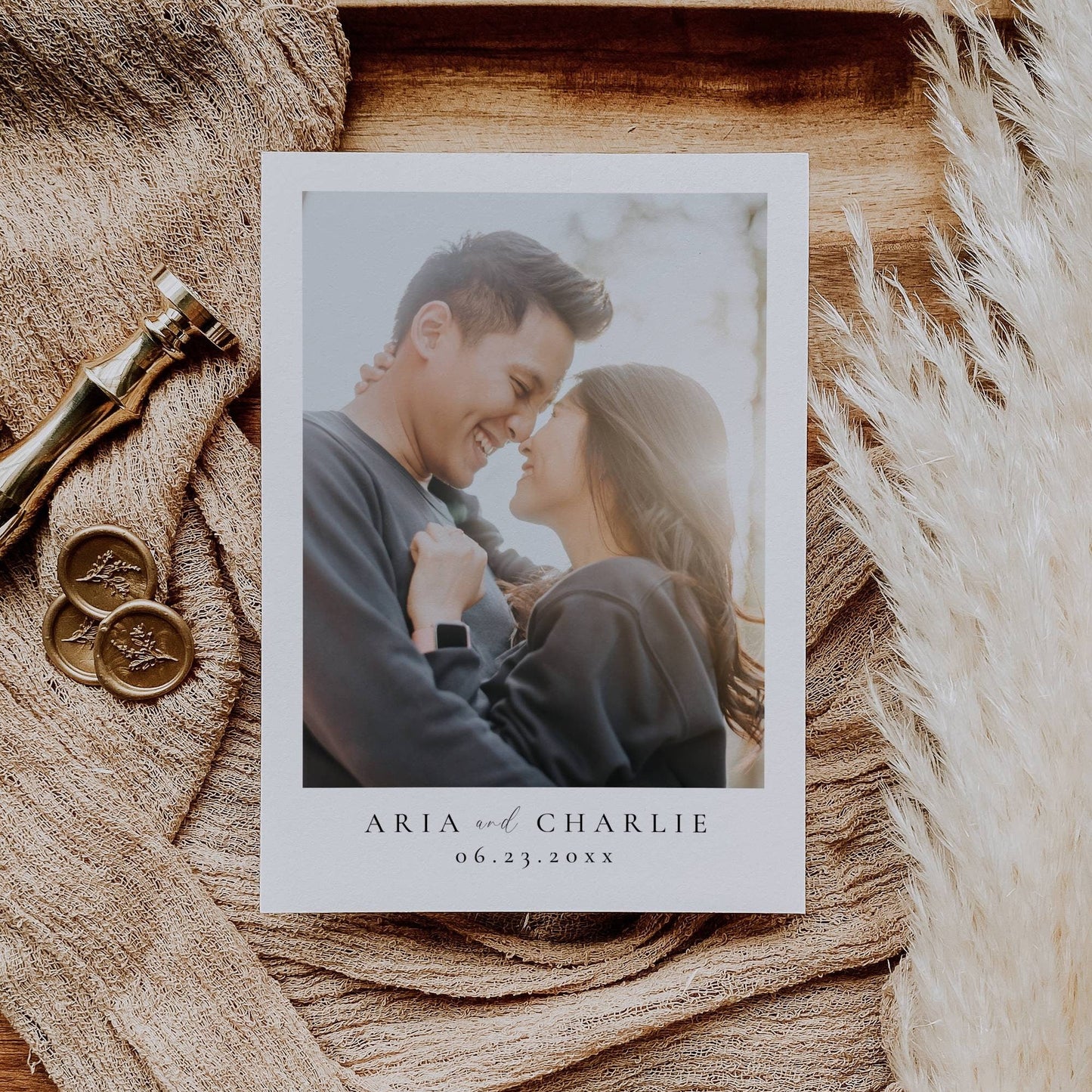 Wildflower Photo Wedding Save The Date Card Template 5x7" - Aria