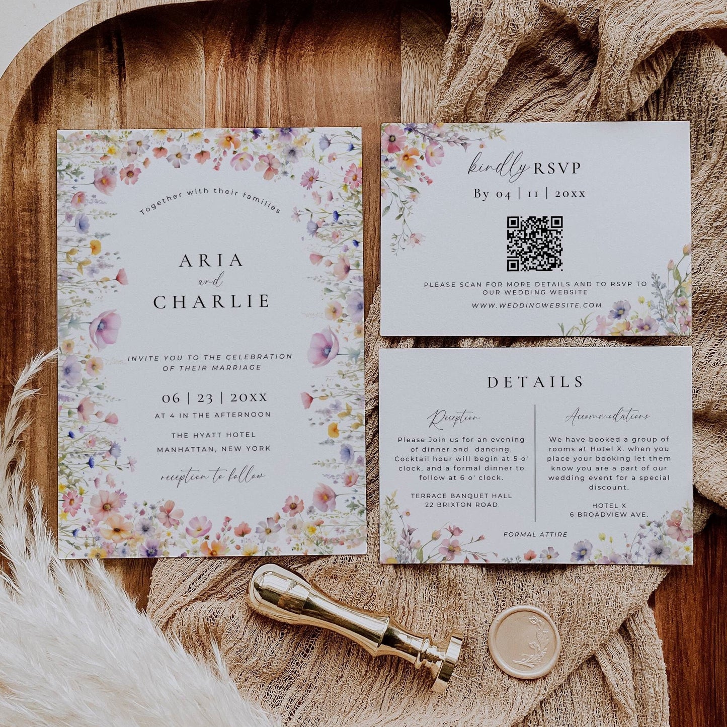 Small Wildflower Wedding Stationery & Reception Bundle - Aria