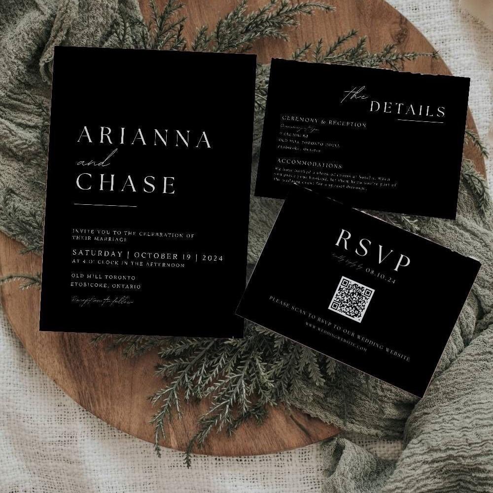 Black Wedding Invitation Suite Template - Arianna