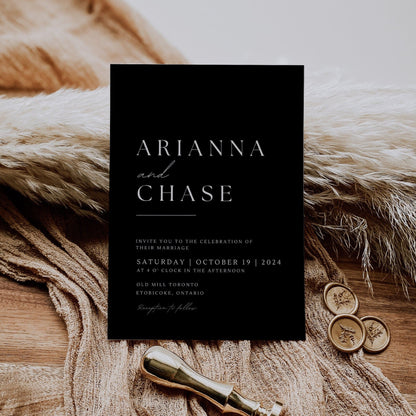 Black Wedding Invitation Suite Template - Arianna