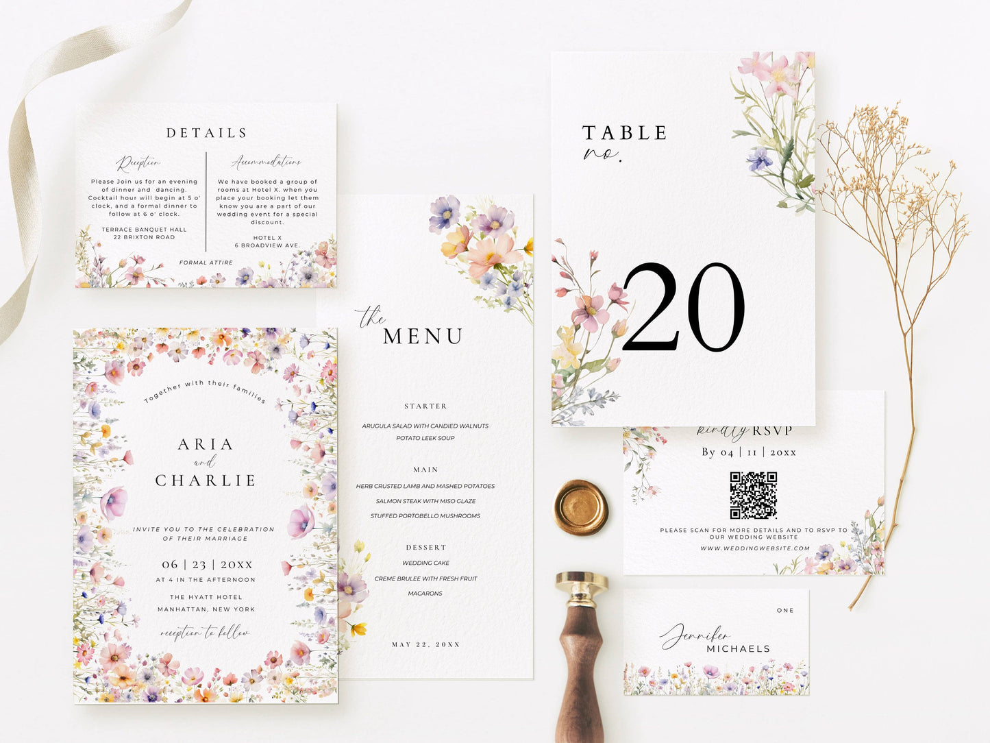 Small Wildflower Wedding Stationery & Reception Bundle - Aria