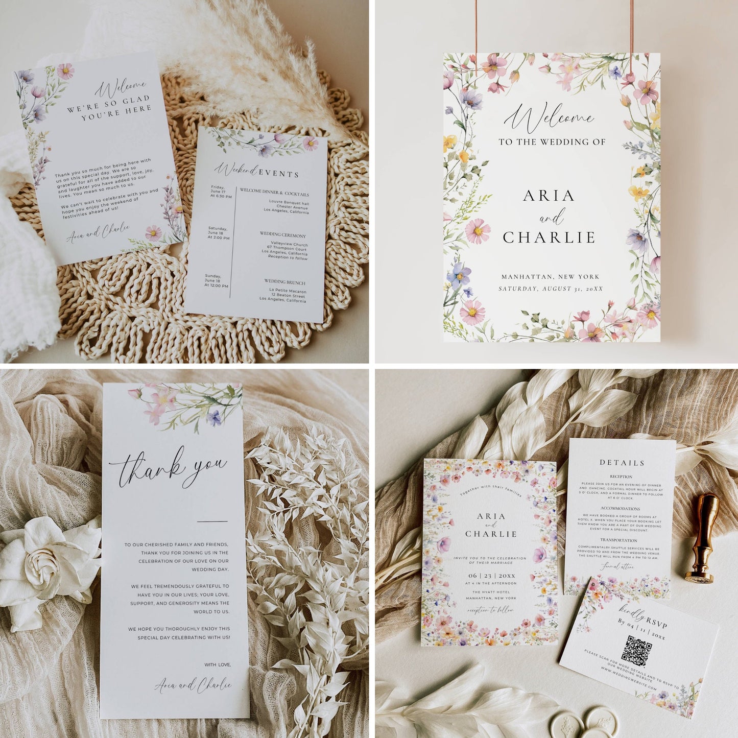 Large Wildflower Wedding Stationery & Reception Bundle -Aria