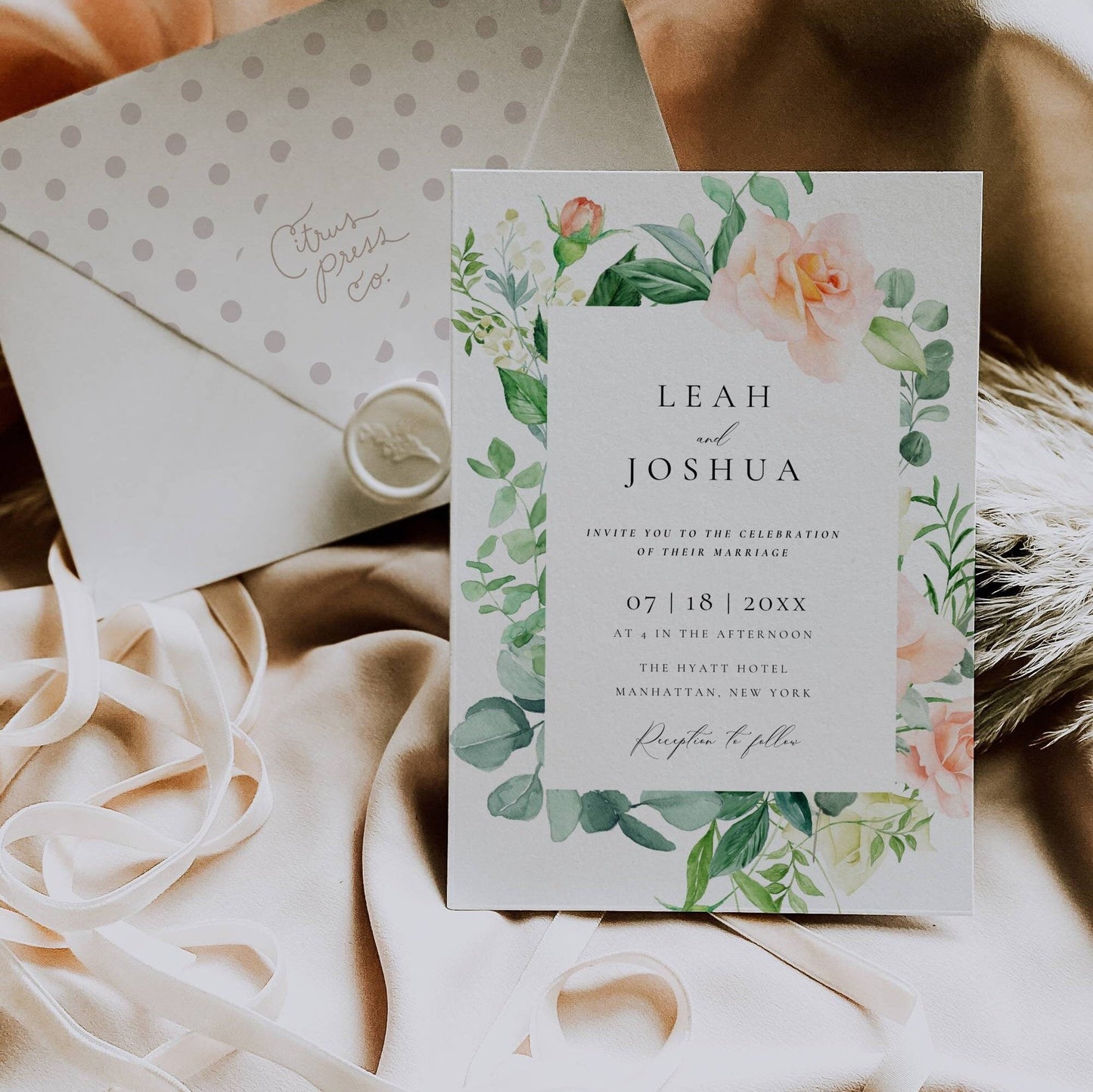 Floral Roses Wedding Invitation Suite Template -Leah