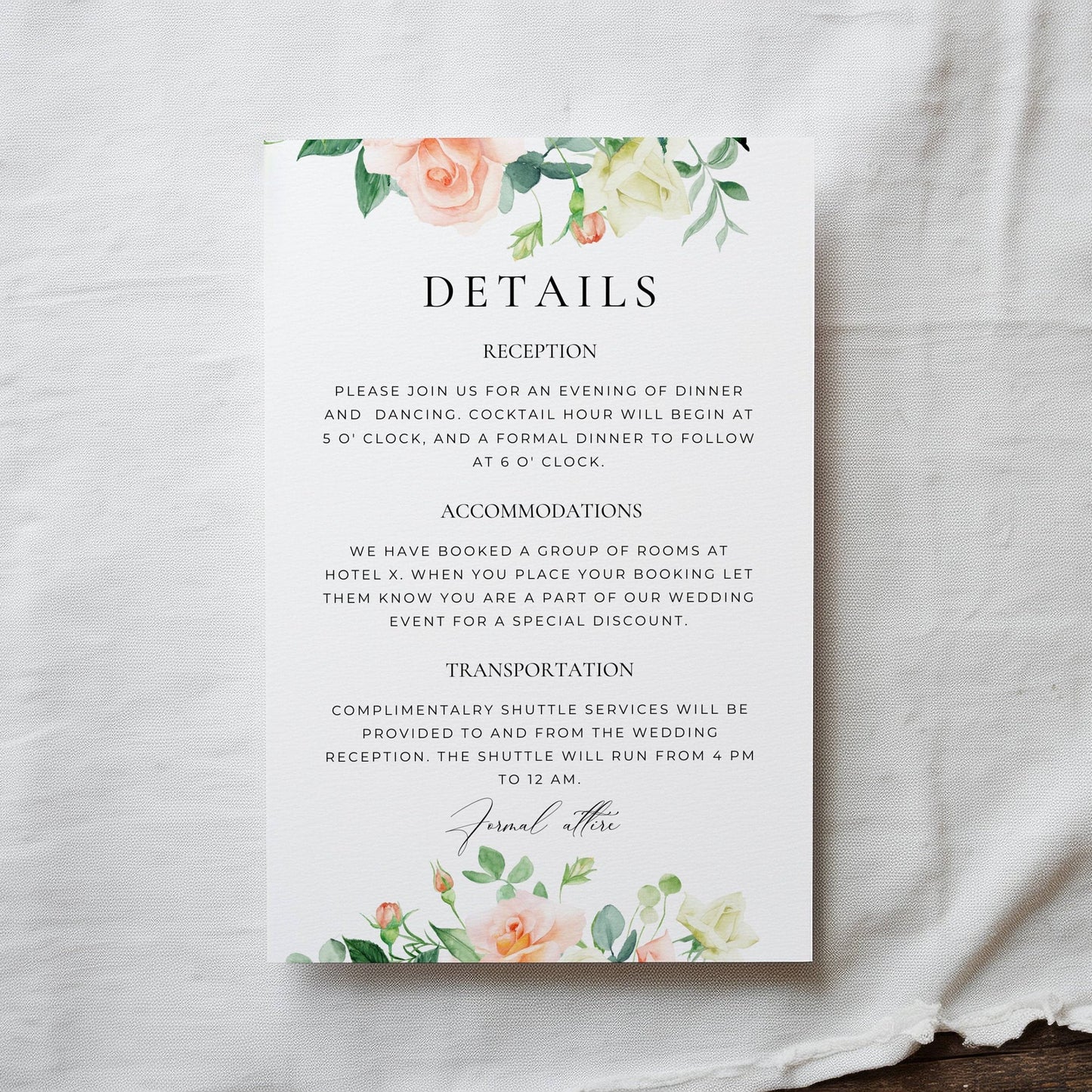 Floral Roses Wedding Invitation Suite Template -Leah