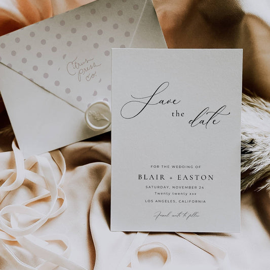 Elegant Script Wedding Save the Date Template -Blair