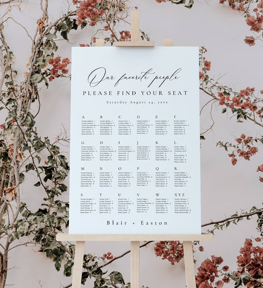 Alphabetical Wedding Seating Chart Template - Blair