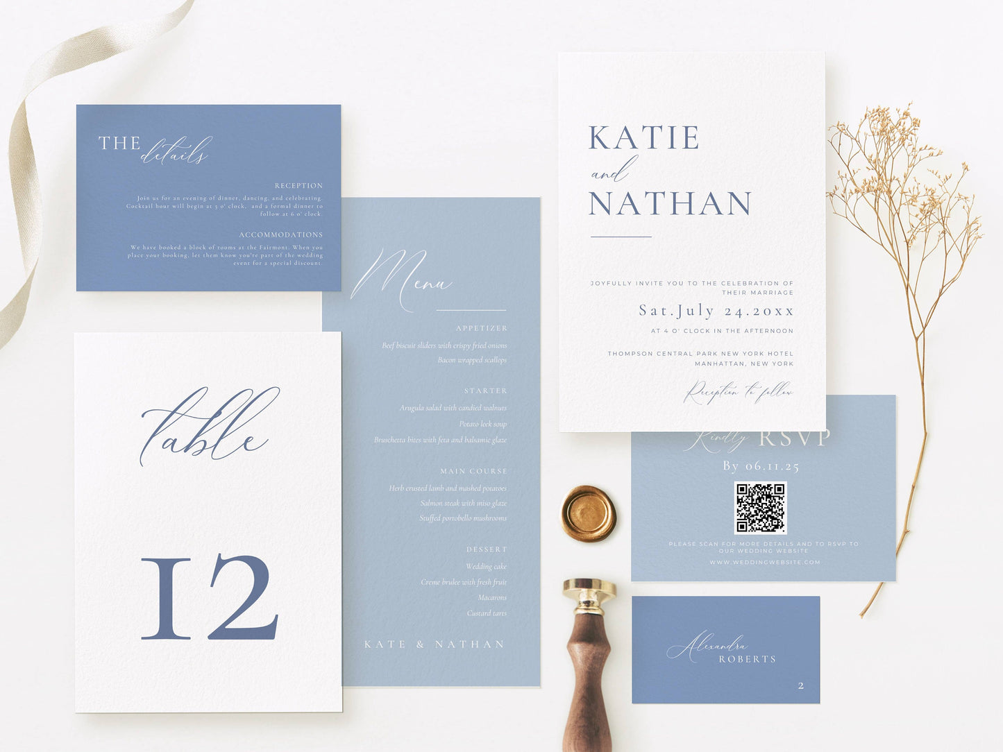 Small Dusty Blue Wedding Stationery & Reception Bundle -Katie