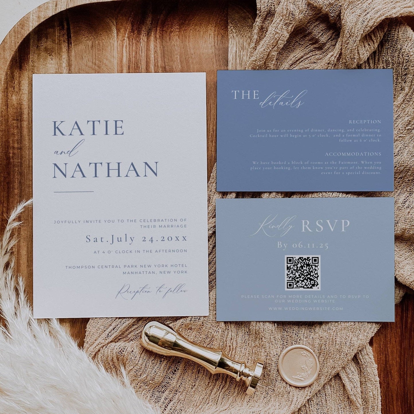 Small Dusty Blue Wedding Stationery & Reception Bundle -Katie