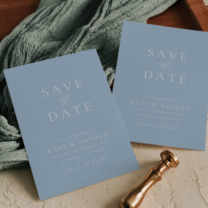 Dusty Blue Wedding Save the Date Template 5x7" - Katie