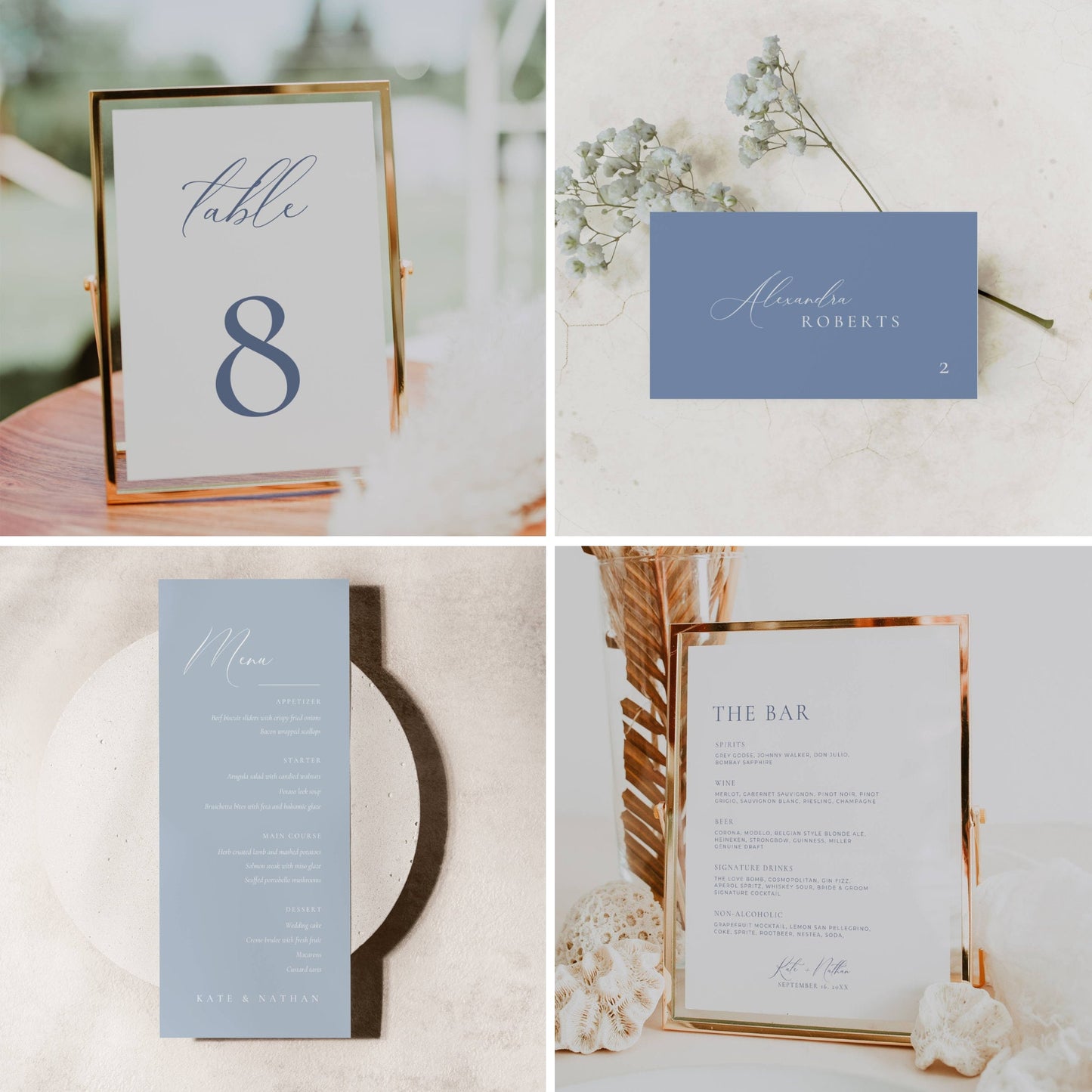 Large Dusty Blue Wedding Stationery & Reception Bundle -Katie