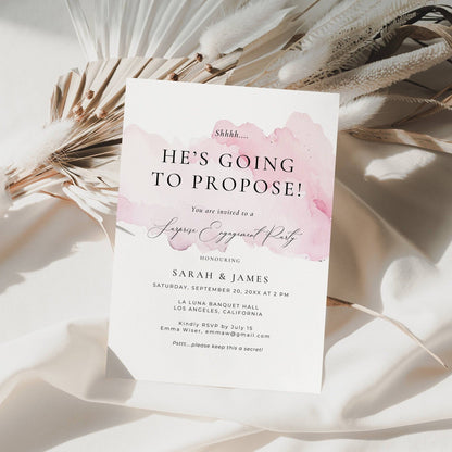 Blush Pink Surprise Engagement Invitation Template - Sarah