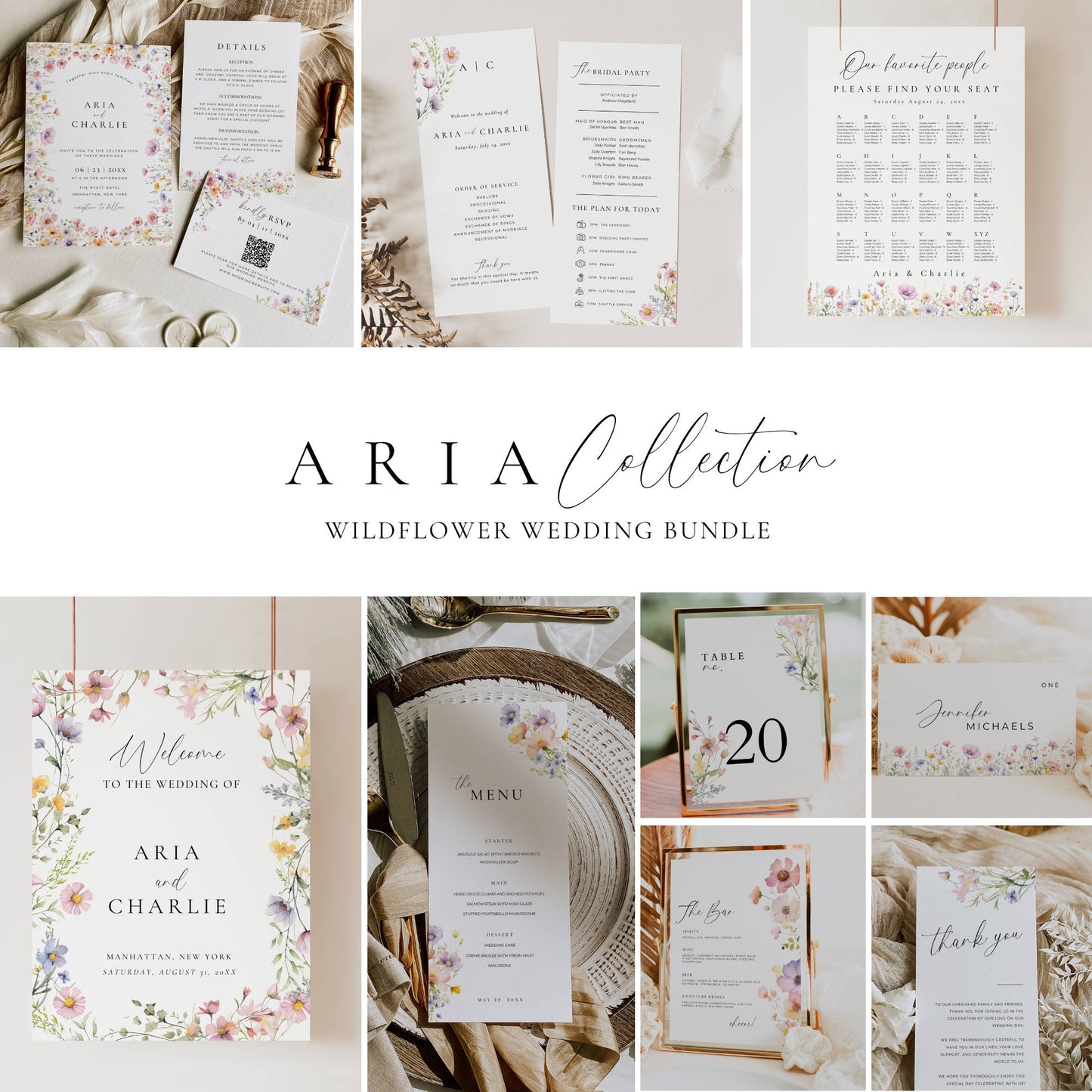 Large Wildflower Wedding Stationery & Reception Bundle -Aria