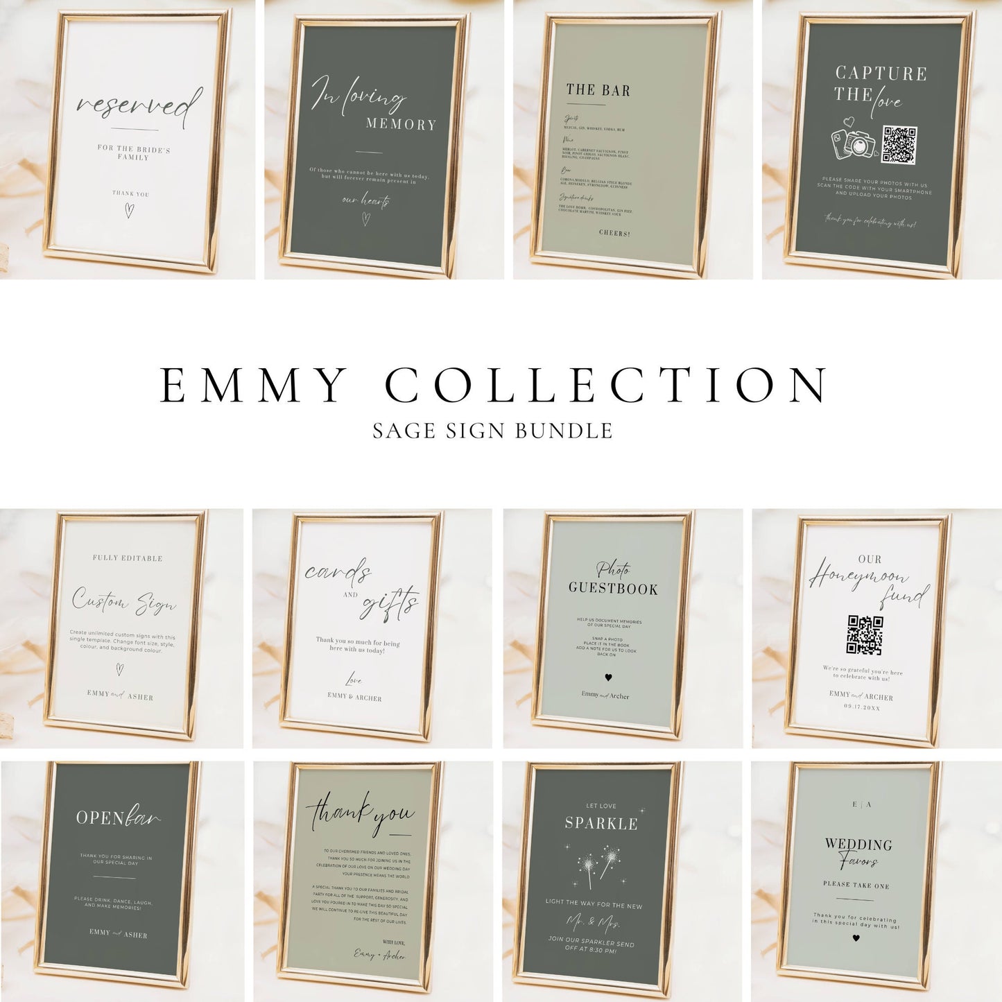 Sage Green Wedding Reception Sign Bundle -Emmy